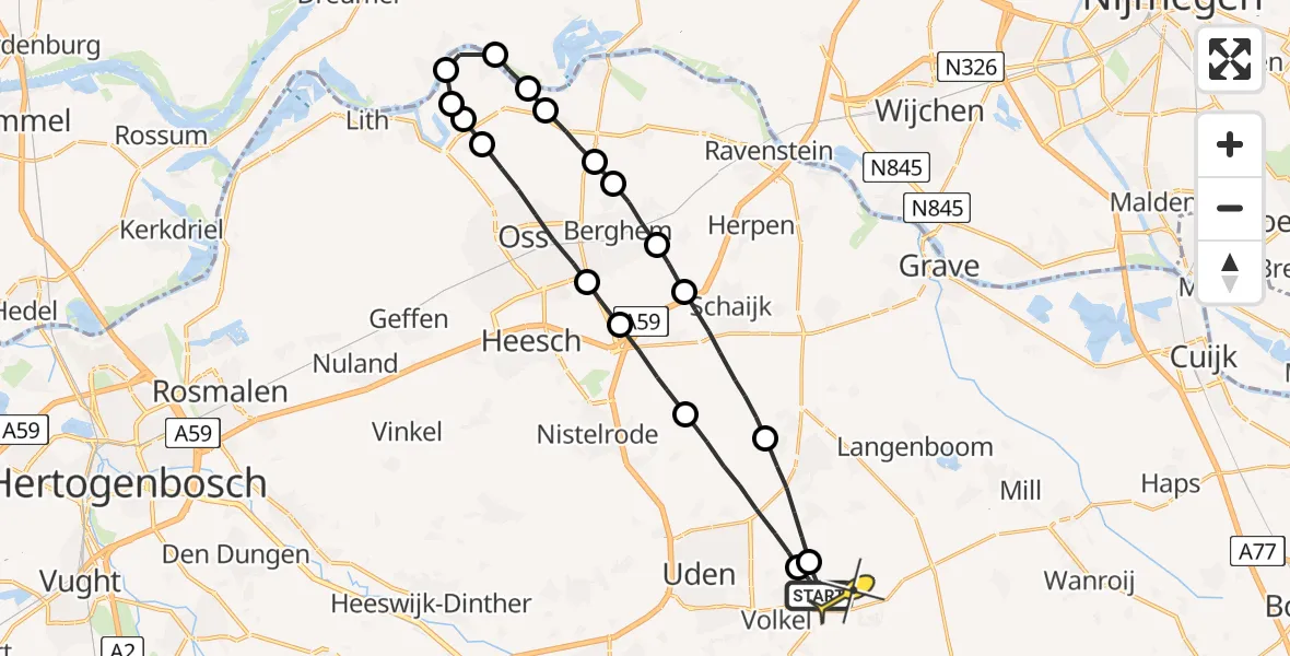 Routekaart van de vlucht: Lifeliner 3 naar Volkel