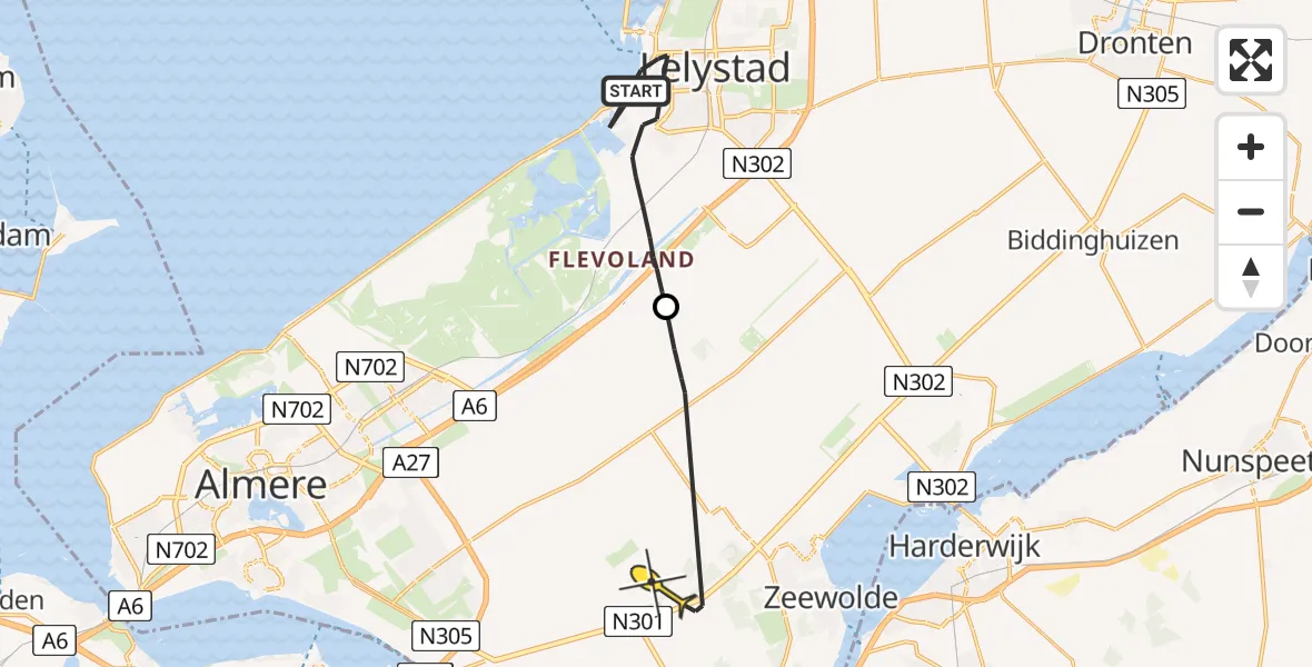 Routekaart van de vlucht: Politiehelikopter naar Zeewolde