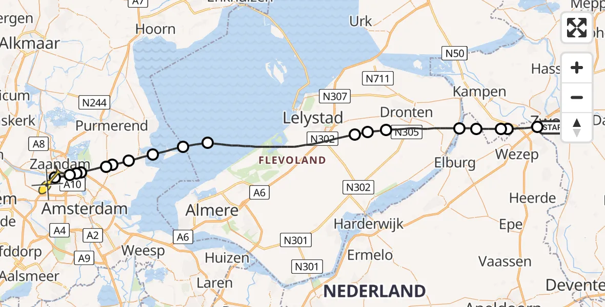 Routekaart van de vlucht: Lifeliner 1 naar Amsterdam