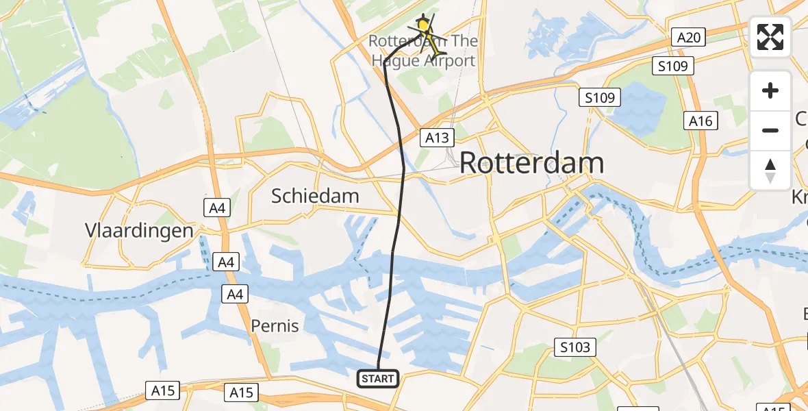 Routekaart van de vlucht: Lifeliner 2 naar Rotterdam