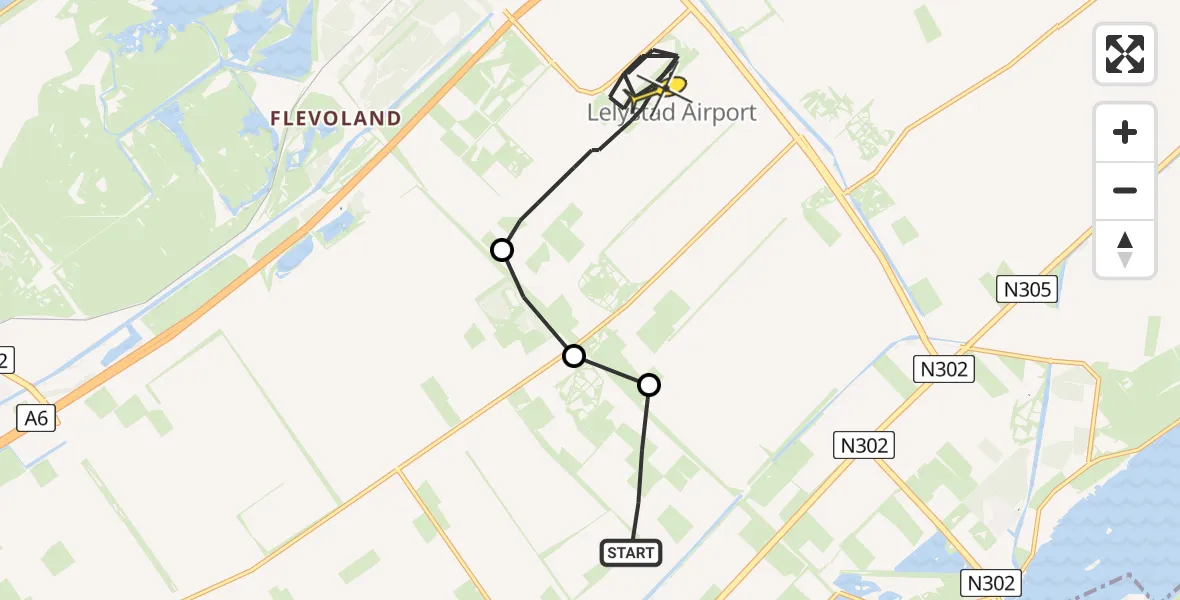 Routekaart van de vlucht: Politiehelikopter naar Lelystad