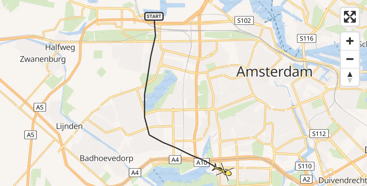 Routekaart van de vlucht: Lifeliner 1 naar Amsterdam