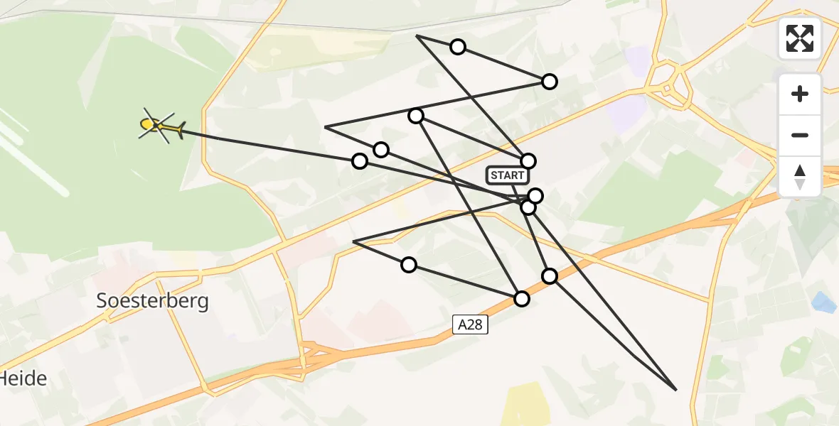 Routekaart van de vlucht: Politieheli naar Soest