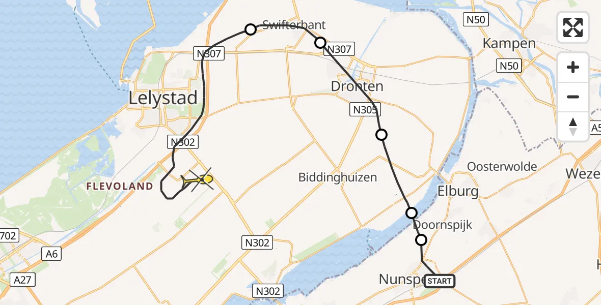 Routekaart van de vlucht: Traumahelikopter naar Lelystad