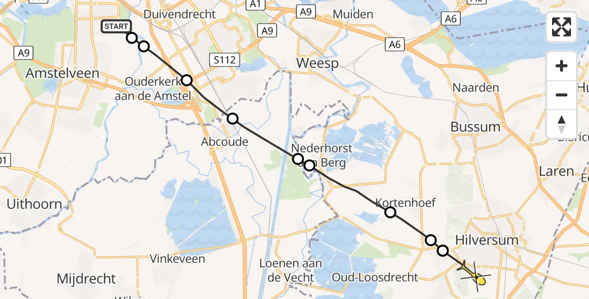 Routekaart van de vlucht: Lifeliner 1 naar Hilversum