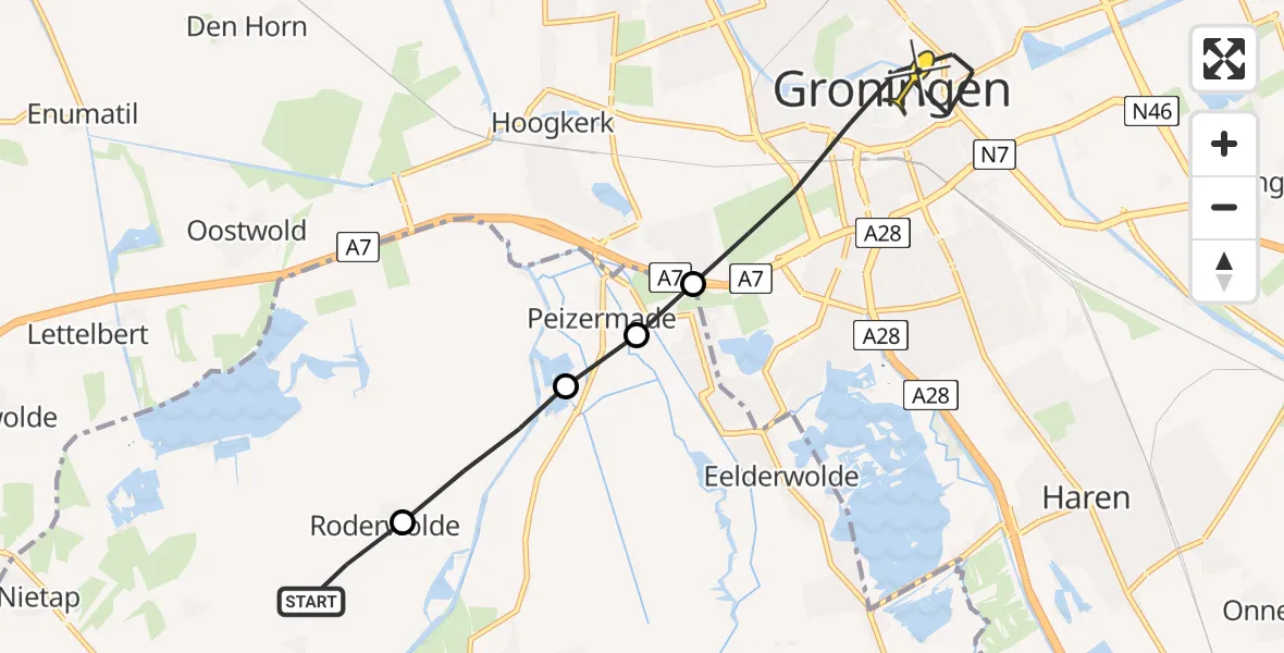 Routekaart van de vlucht: Lifeliner 4 naar Groningen