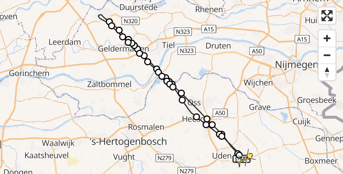 Routekaart van de vlucht: Lifeliner 3 naar Volkel