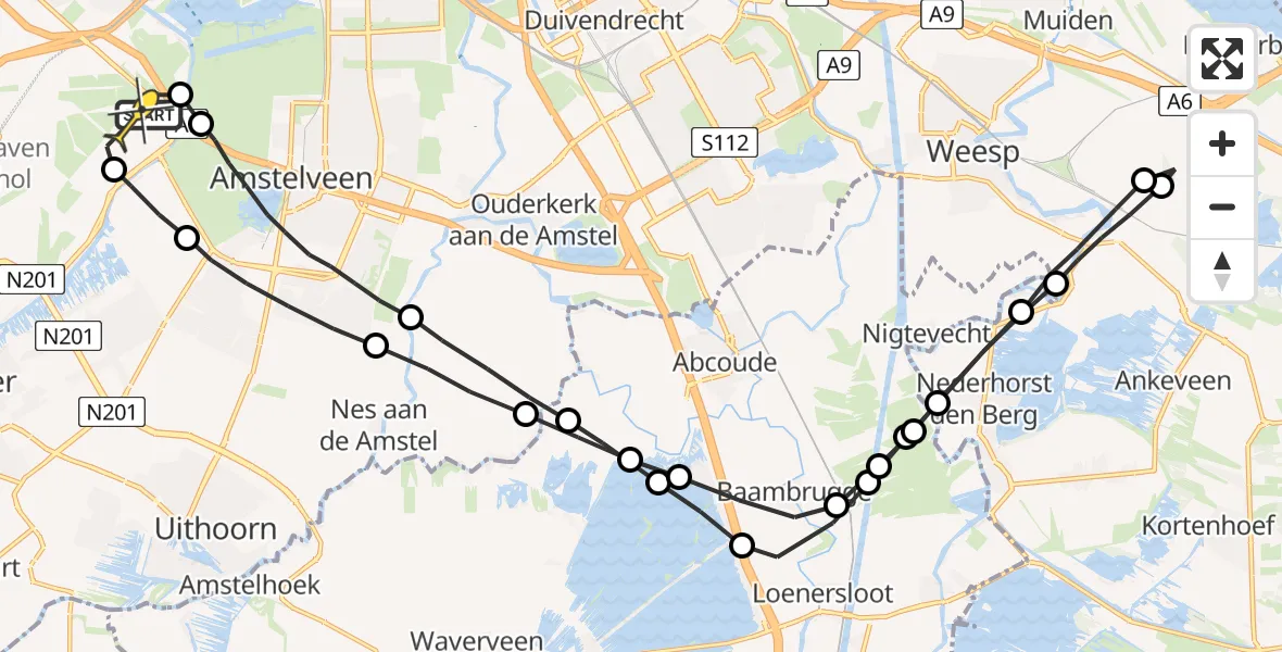 Routekaart van de vlucht: Politieheli naar Schiphol