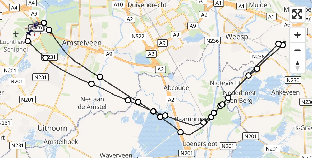 Vluchtroute Politiehelikopter van Schiphol naar Schiphol