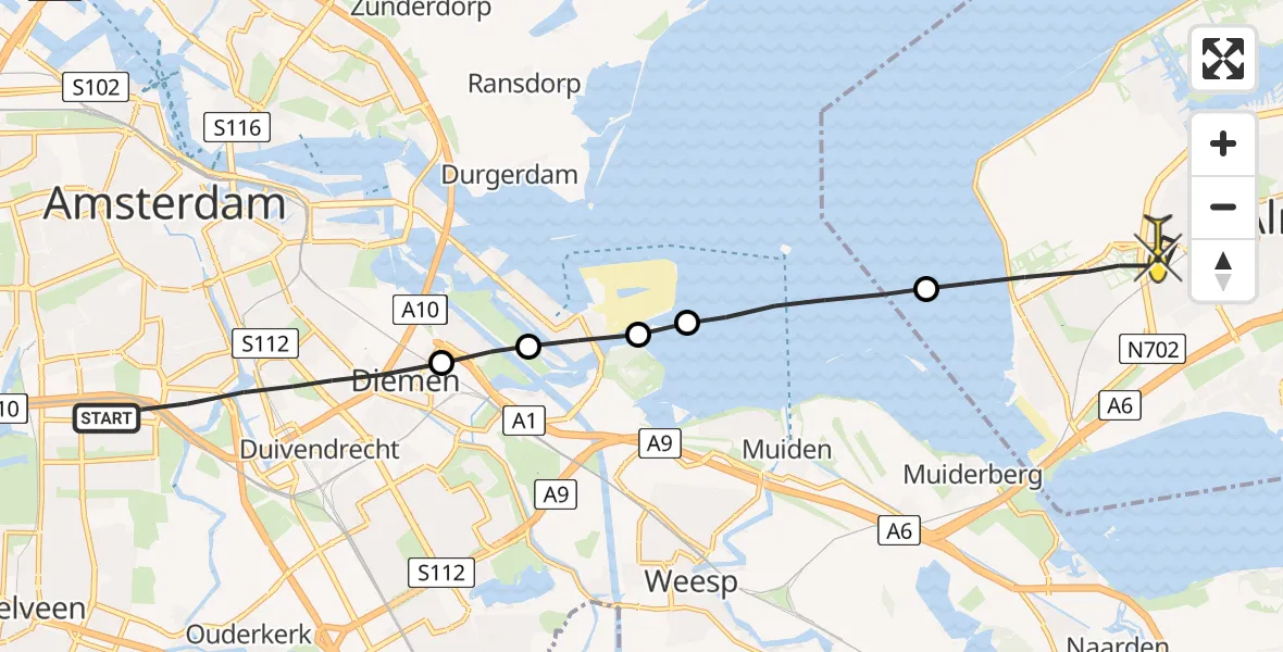 Routekaart van de vlucht: Lifeliner 1 naar Almere