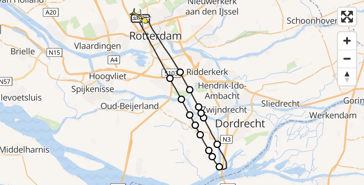 Routekaart van de vlucht: Lifeliner 2 naar Rotterdam