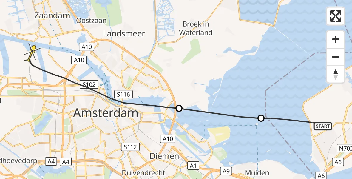 Routekaart van de vlucht: Lifeliner 1 naar Amsterdam