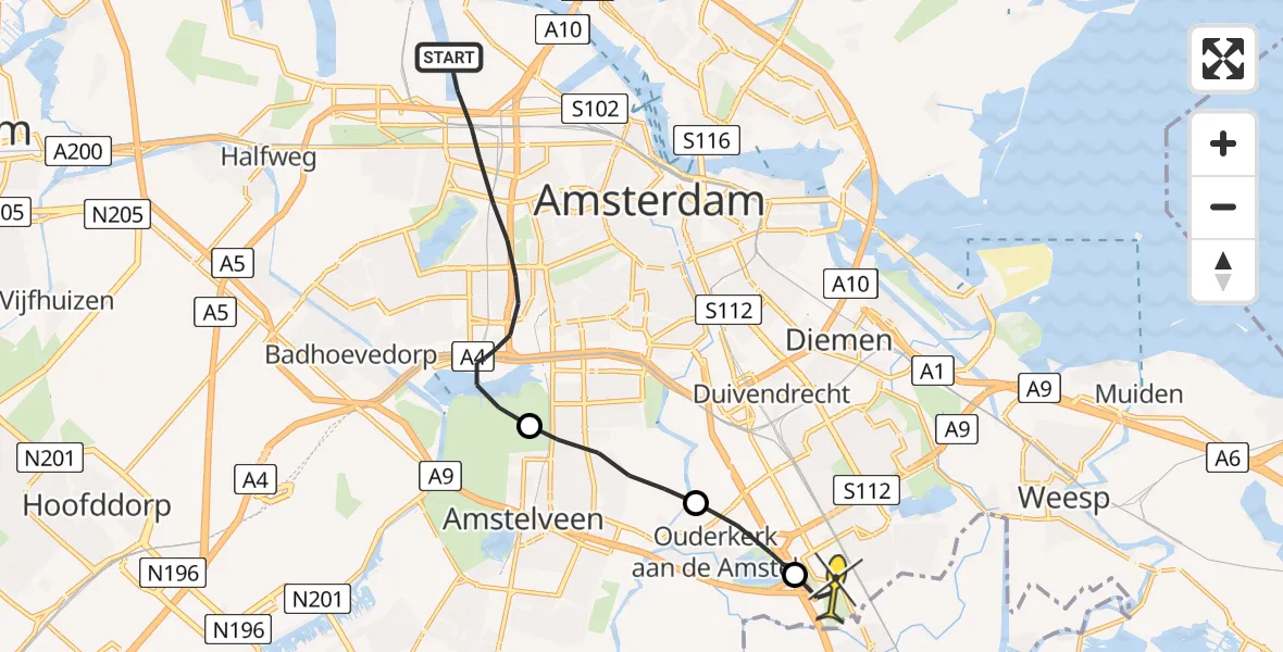 Routekaart van de vlucht: Lifeliner 1 naar Amsterdam