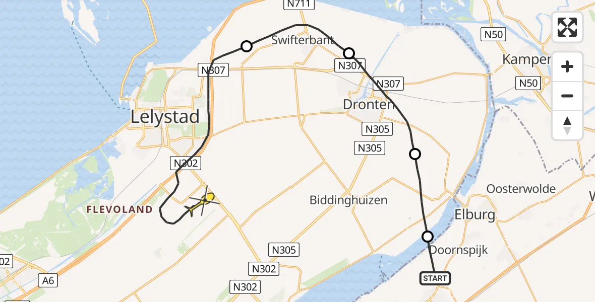 Routekaart van de vlucht: Traumahelikopter naar Lelystad
