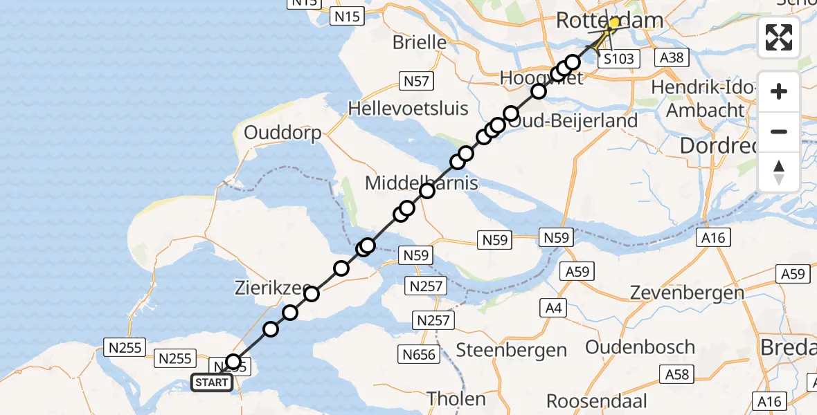 Routekaart van de vlucht: Lifeliner 2 naar Rotterdam