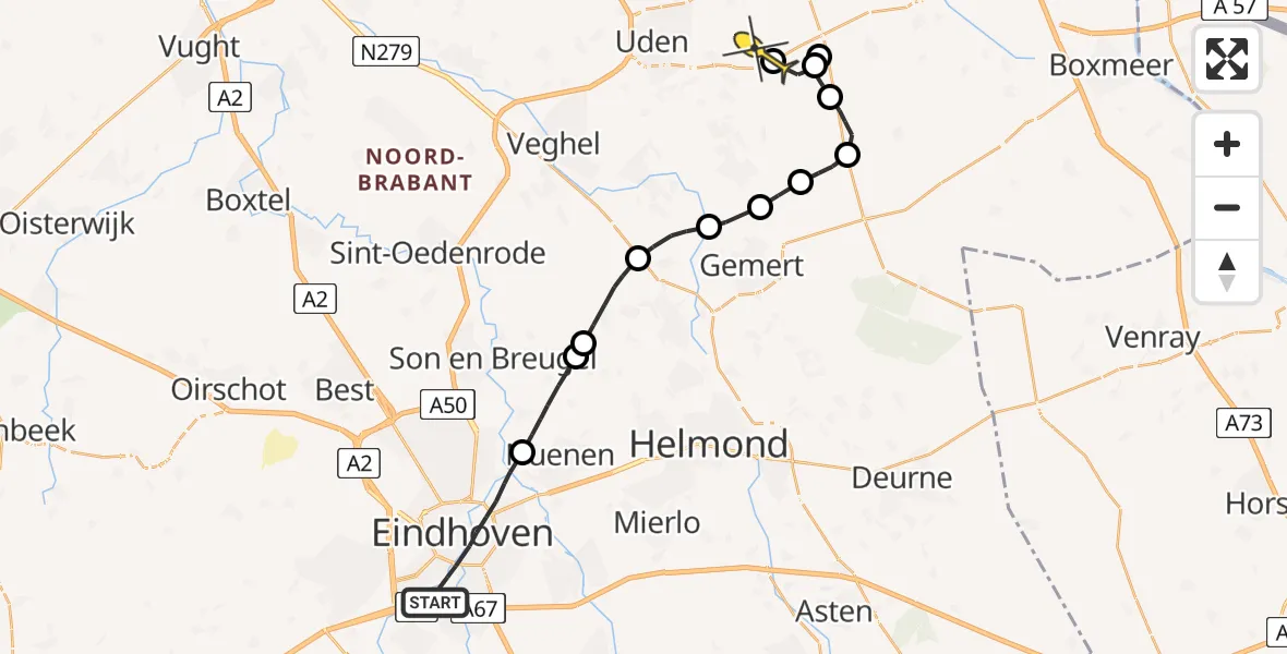 Routekaart van de vlucht: Lifeliner 3 naar Volkel