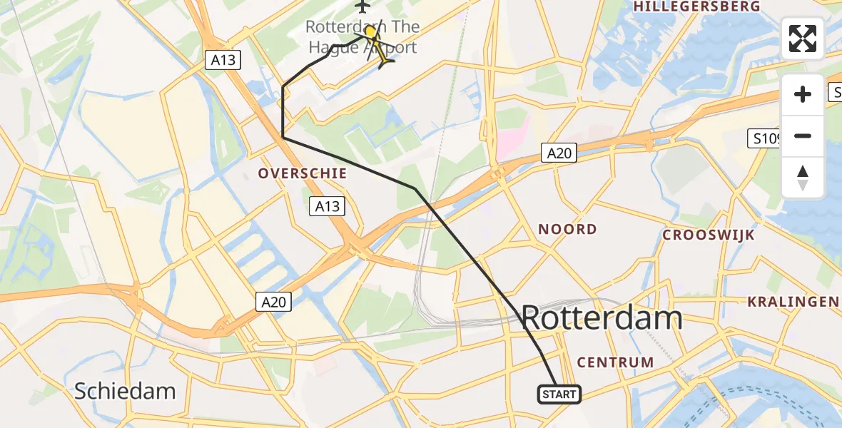 Routekaart van de vlucht: Lifeliner 2 naar Rotterdam