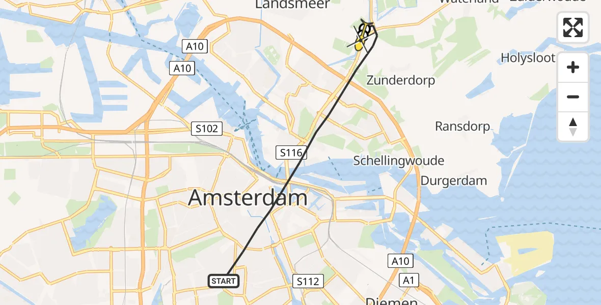 Routekaart van de vlucht: Lifeliner 1 naar Amsterdam