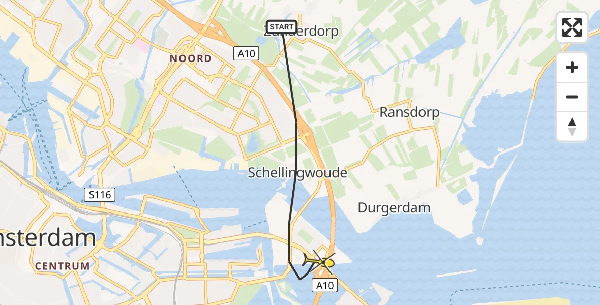 Routekaart van de vlucht: Lifeliner 1 naar Amsterdam