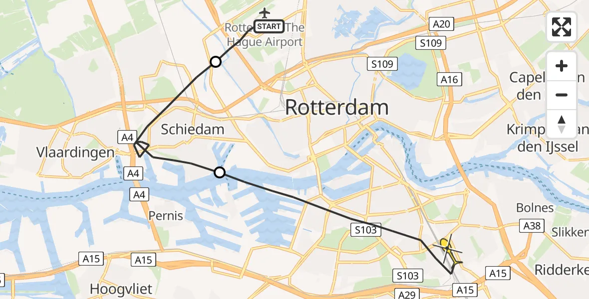 Routekaart van de vlucht: Lifeliner 2 naar Rotterdam