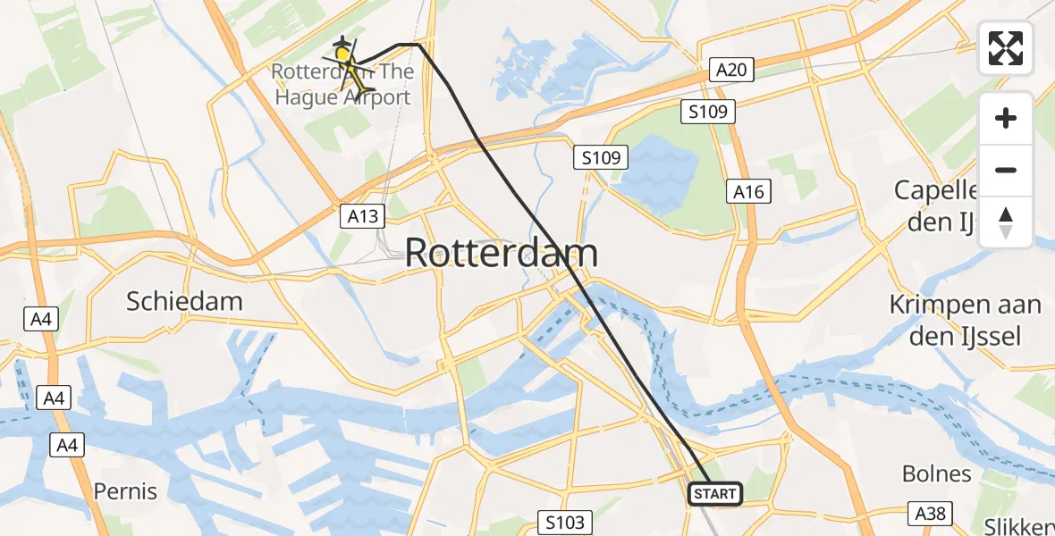 Routekaart van de vlucht: Lifeliner 2 naar Rotterdam