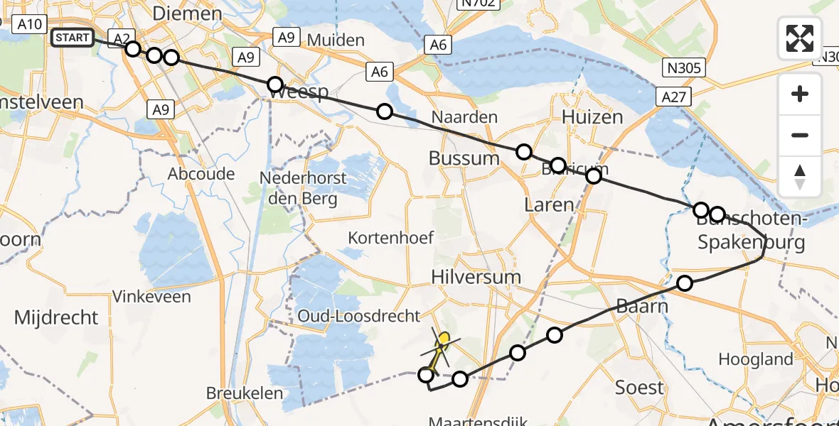 Routekaart van de vlucht: Lifeliner 1 naar Hilversum