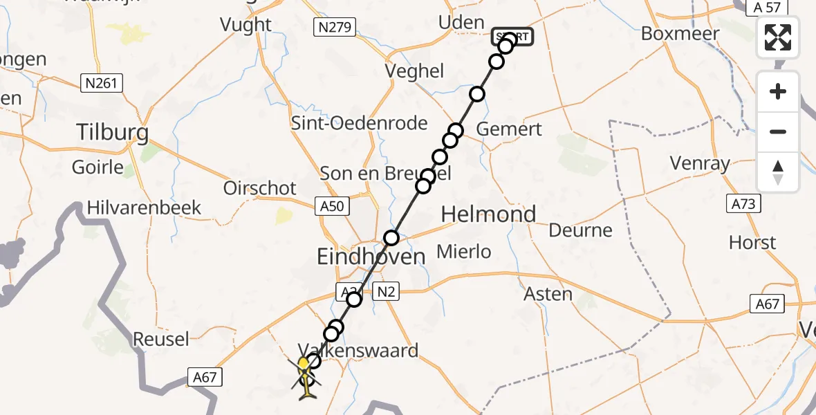 Routekaart van de vlucht: Lifeliner 3 naar Bergeijk