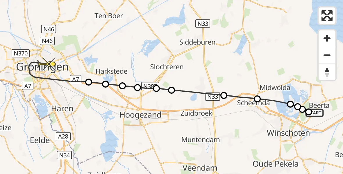 Routekaart van de vlucht: Lifeliner 4 naar Groningen