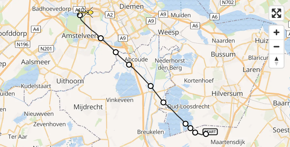 Routekaart van de vlucht: Lifeliner 1 naar Amsterdam