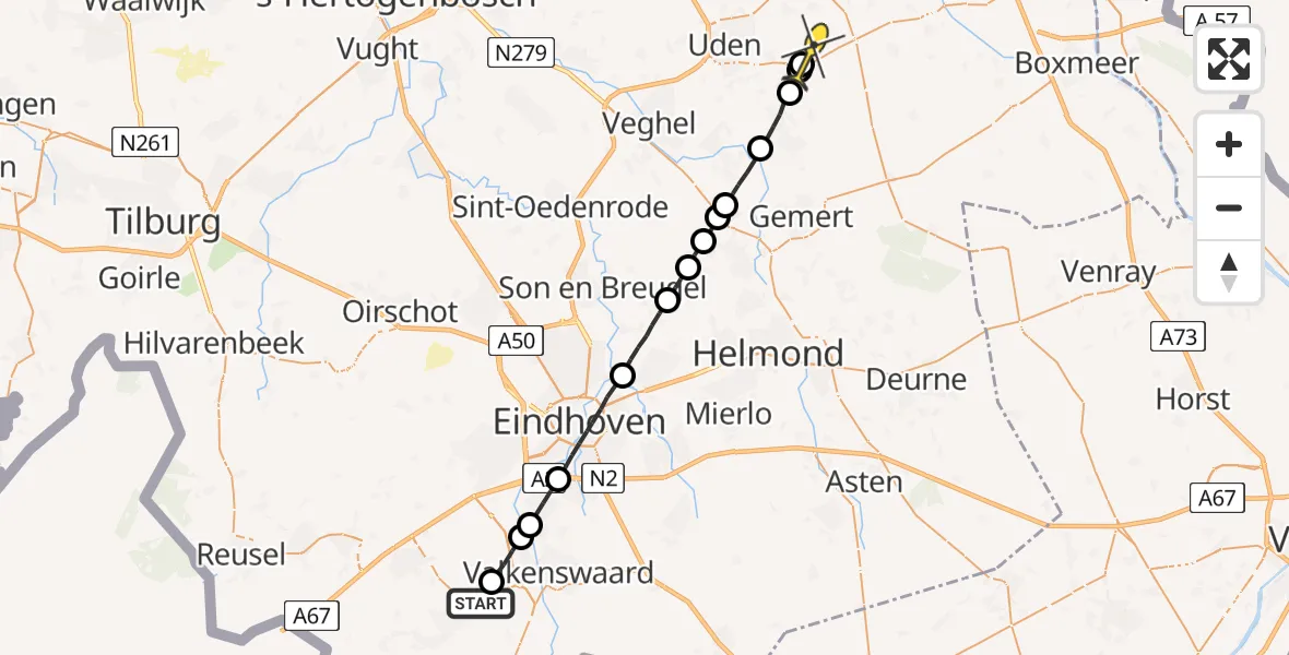 Routekaart van de vlucht: Lifeliner 3 naar Volkel