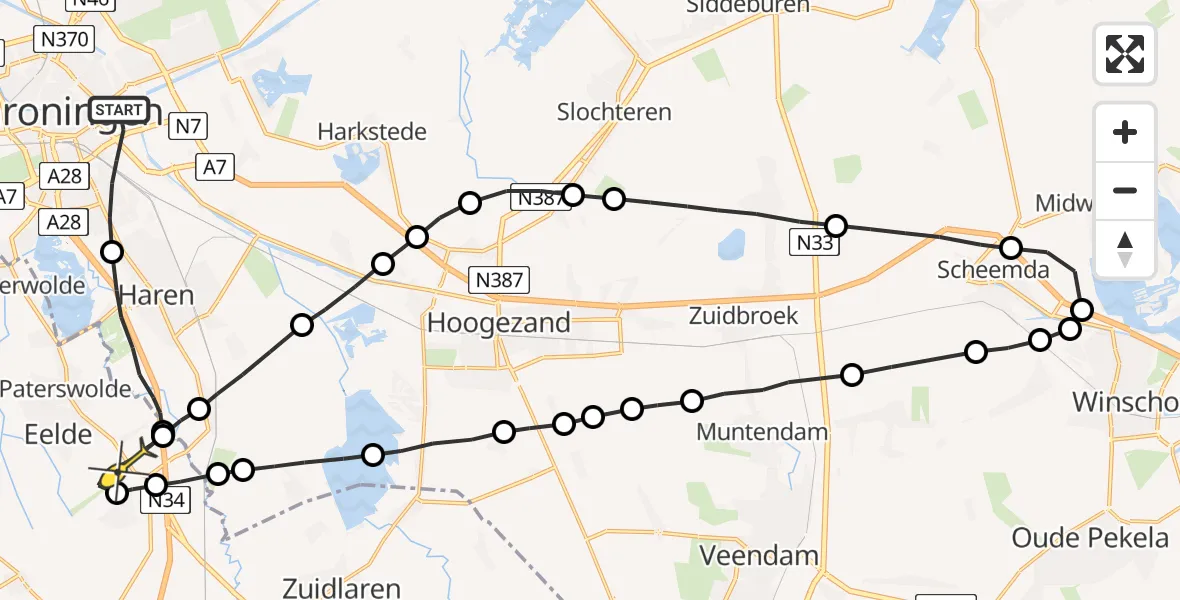 Routekaart van de vlucht: Lifeliner 4 naar Eelde