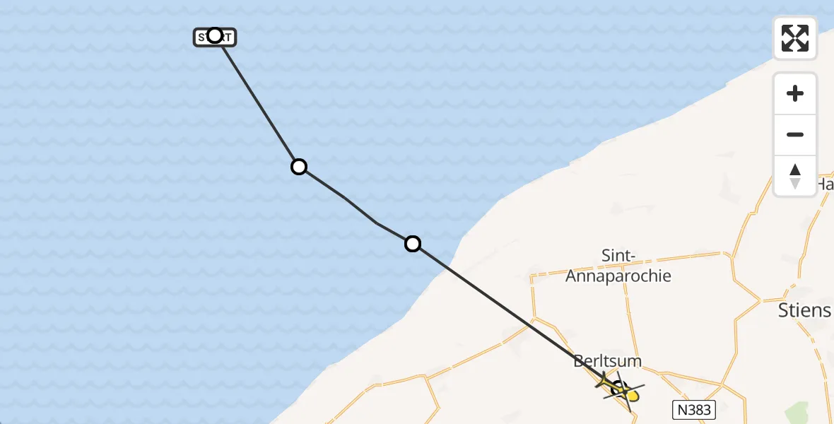 Routekaart van de vlucht: Ambulancehelikopter naar Berltsum