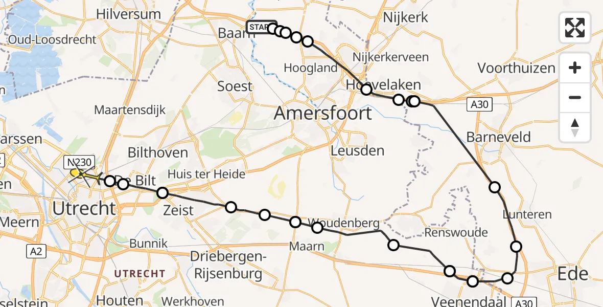 Routekaart van de vlucht: Politieheli naar Utrecht