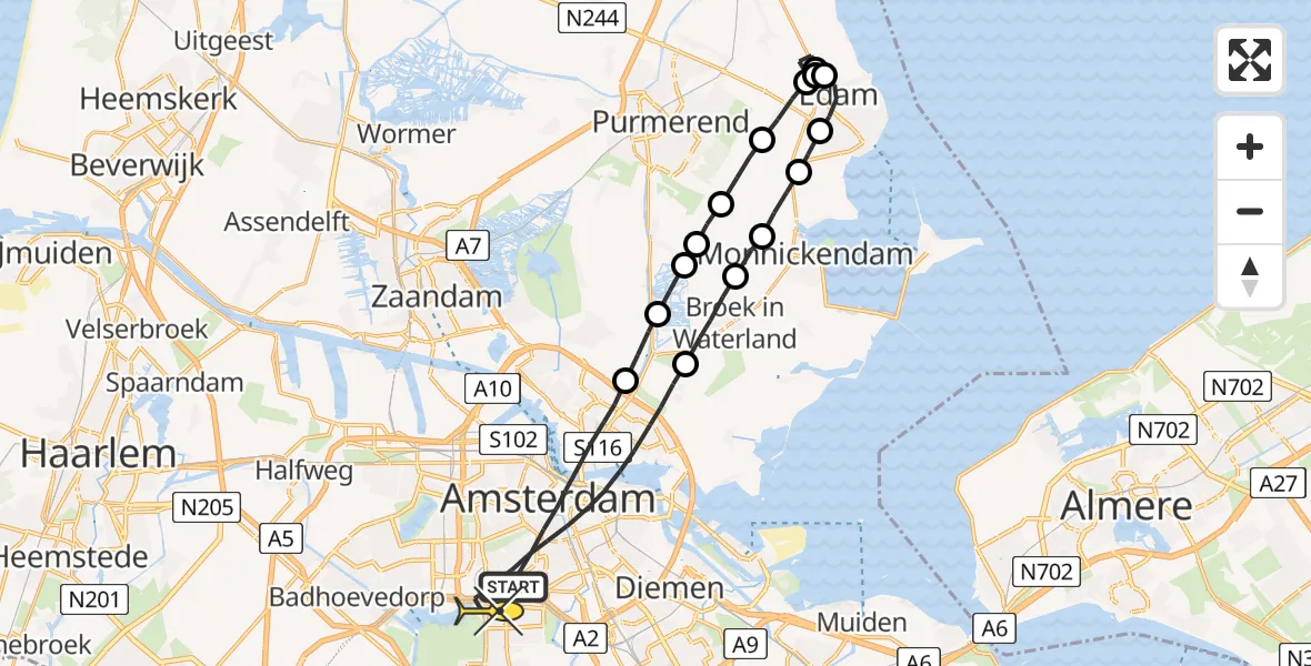 Routekaart van de vlucht: Lifeliner 1 naar Amsterdam