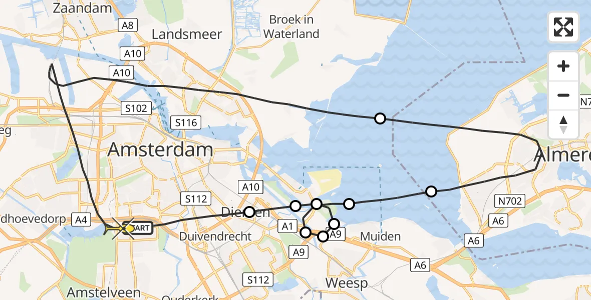 Routekaart van de vlucht: Lifeliner 1 naar Amsterdam