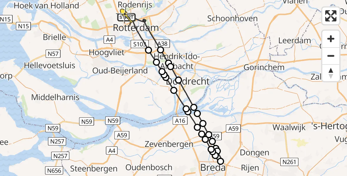 Routekaart van de vlucht: Lifeliner 2 naar Rotterdam