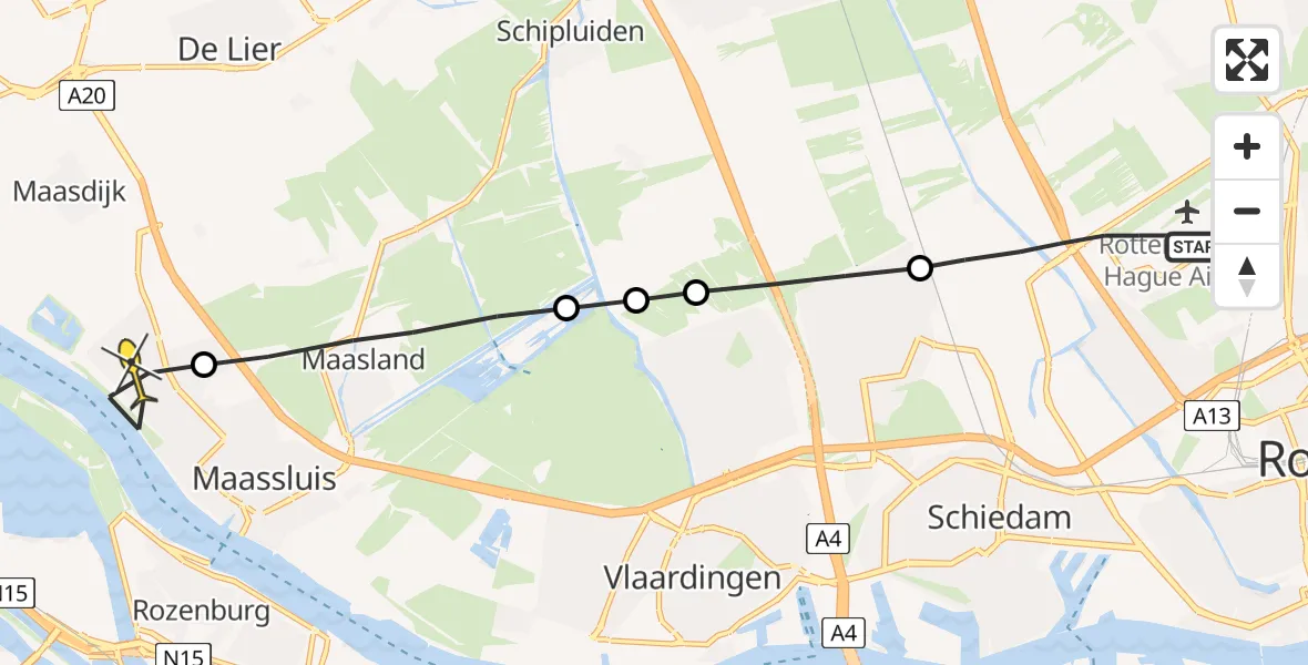 Routekaart van de vlucht: Lifeliner 2 naar Maassluis