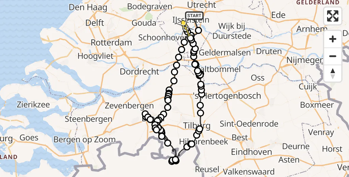 Routekaart van de vlucht: Politiehelikopter naar Lopik