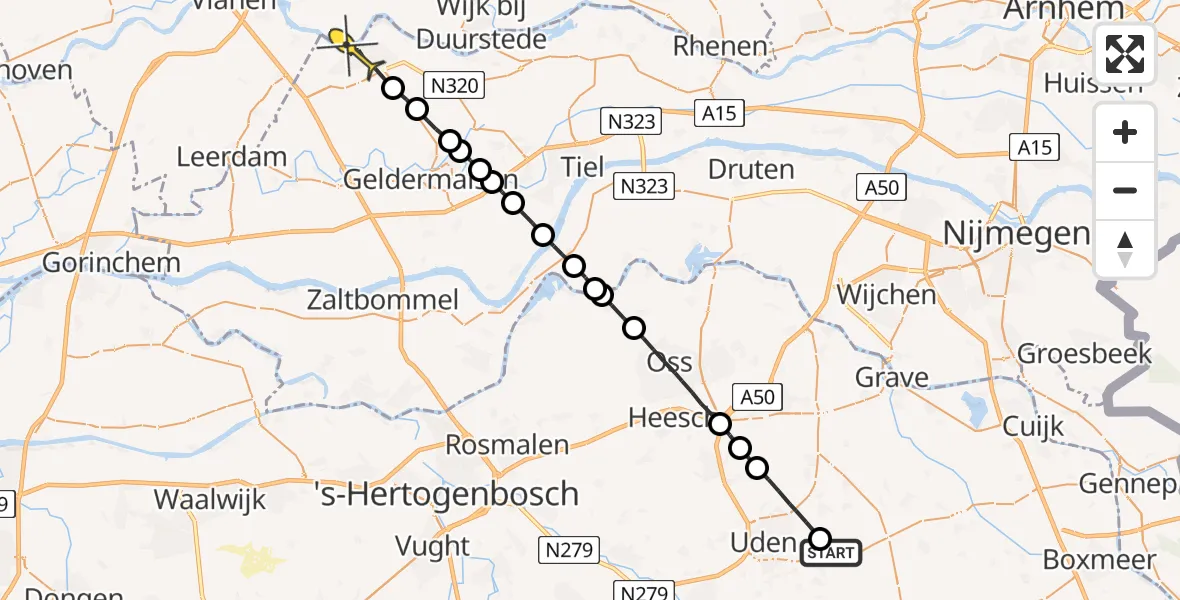 Routekaart van de vlucht: Lifeliner 3 naar Culemborg