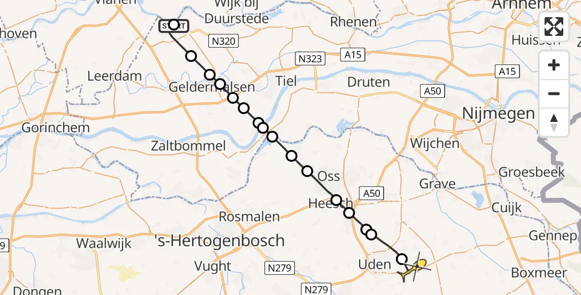 Routekaart van de vlucht: Lifeliner 3 naar Volkel