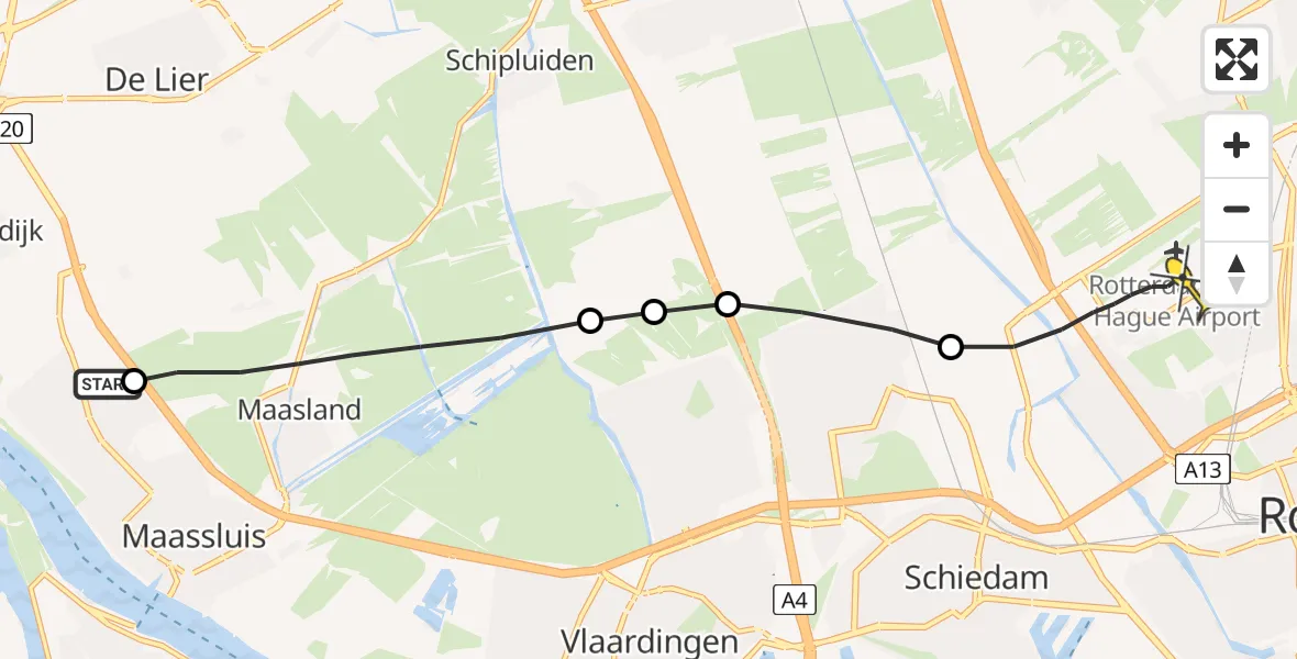 Routekaart van de vlucht: Lifeliner 2 naar Rotterdam