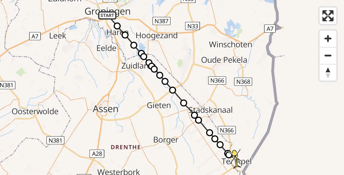 Routekaart van de vlucht: Lifeliner 4 naar Ter Apel