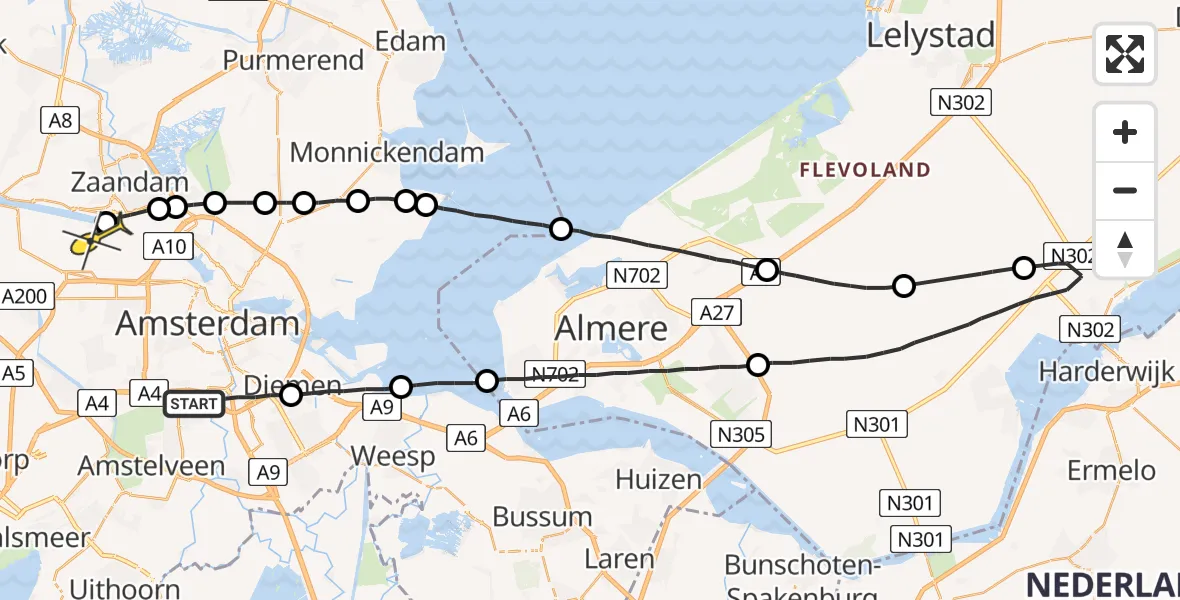 Routekaart van de vlucht: Lifeliner 1 naar Amsterdam