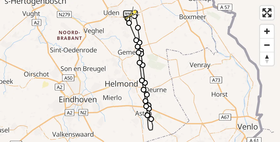 Routekaart van de vlucht: Lifeliner 3 naar Volkel