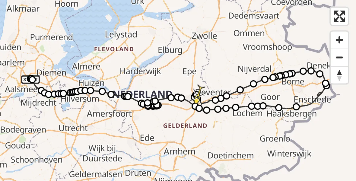 Routekaart van de vlucht: Politieheli naar Teuge