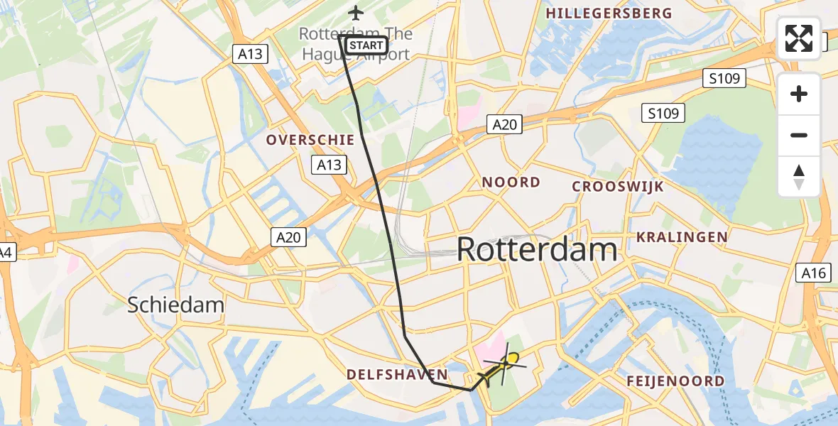 Routekaart van de vlucht: Lifeliner 2 naar Rotterdam