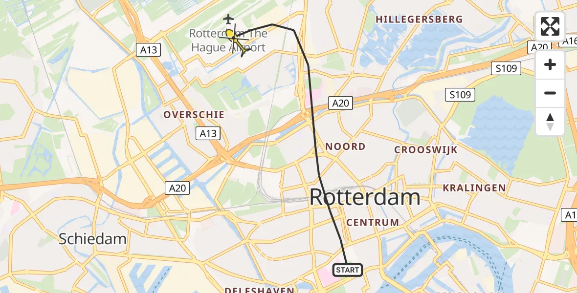 Routekaart van de vlucht: Lifeliner 2 naar Rotterdam