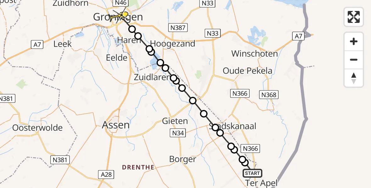 Routekaart van de vlucht: Lifeliner 4 naar Groningen