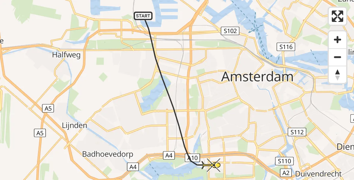 Routekaart van de vlucht: Lifeliner 1 naar Amsterdam