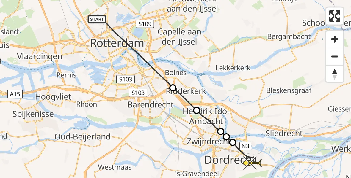 Routekaart van de vlucht: Lifeliner 2 naar Dordrecht